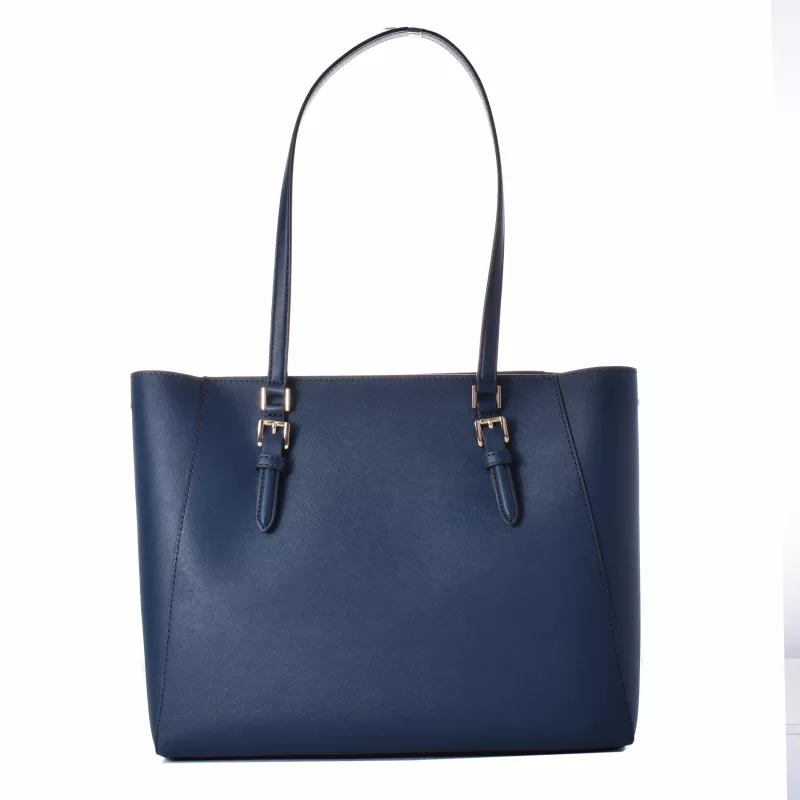 Michael Kors Jet Set Travel taška tote z kože Saffiano námornícka modrá 35R3GCFT3TNAV