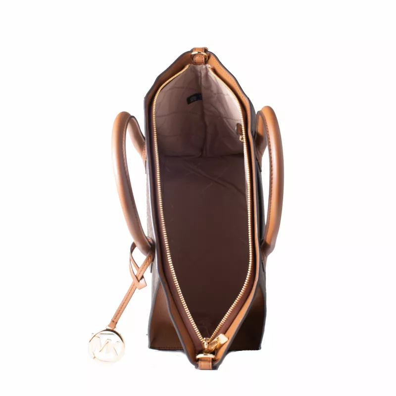 Michael Kors Vivianne ramenná kabelka Brown Multi Signature Logo-Print Coated Canvas