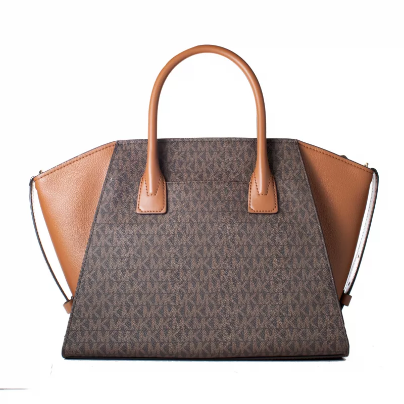 Michael Kors Vivianne ramenná kabelka Brown Multi Signature Logo-Print Coated Canvas