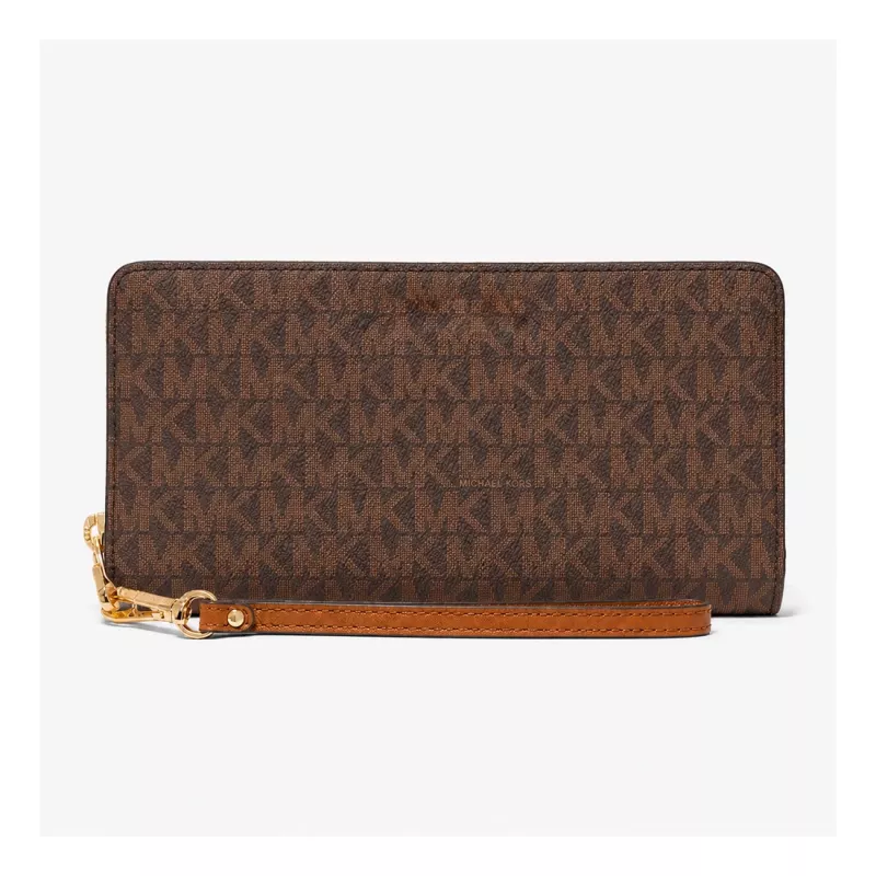 MICHAEL KORS dámska peňaženka na zápästie Jet Set Travel v hnedej Signature Canvas - 35S6GTVE9BBRO