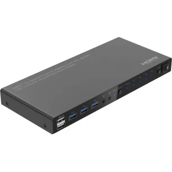 MicroConnect 4K@60Hz HDMI KVM prepínač 4x1 s 4K60 4:4:4, USB 3.0 hub, audio, kovové puzdro (MC-HDMIKVM0401-USB3-4K)
