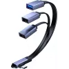 MicroConnect USB-C zahnutý rozbočovací kábel, 3x USB-A 3.0, 0,15 m, čierny