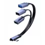 MicroConnect USB-C zahnutý rozbočovací kábel, 3x USB-A 3.0, 0,15 m, čierny