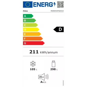 Midea MDRE554FGD01D vstavaná kombinovaná chladnička, No Frost, 403 L, biela, energetická trieda D