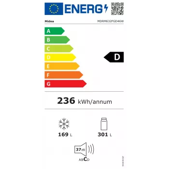 Midea Side-by-Side chladnička MDRM632FGD46W, No Frost, 470 L, ušľachtilá oceľ, energetická trieda D