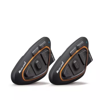 Midland BTX1 PRO S-TWIN motocyklová Bluetooth interkom sada Twin s dosahom 800 m, 23 h batéria, IPX6, DNK potlačenie hluku, FM rádio, univerzálne párovanie