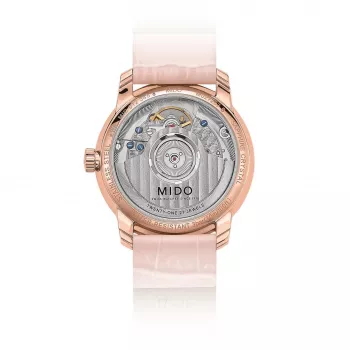 MIDO Baroncelli III Lady automatické hodinky 33mm ružové zlato PVD nehrdzavejúca oceľ strieborný ciferník hnedý kožený remienok M027207360100