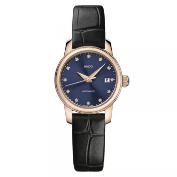 MIDO Baroncelli Lady Day of the Dead limitovaná edícia automatické hodinky 25mm modrý ciferník ružové zlato PVD