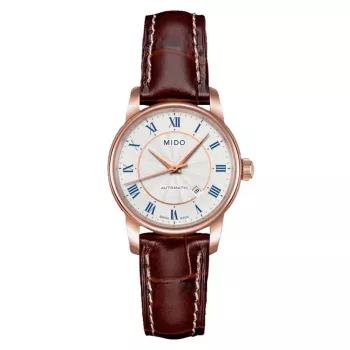 MIDO Baroncelli Lady quartzové hodinky 29 mm nerezová oceľ s PVD povlakom žltého zlata strieborný ciferník