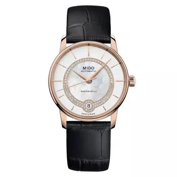 MIDO Baroncelli Signature Lady Automatic hodinky 33mm ružové zlato PVD nehrdzavejúca oceľ hnedá koža