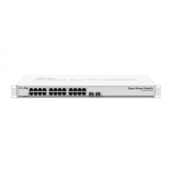 MikroTik CSS326-24G-2S+RM managed Layer 2 switch, 24x Gigabit Ethernet, 2x 10G SFP+, PoE vstup, 1U do racku, biela