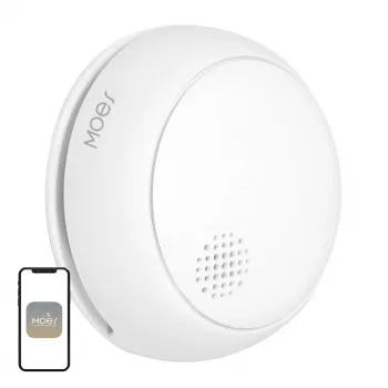 MOES SSD01 ZigBee smart fotoelektrický dymový detektor s 85dB sirénou, Tuya App notifikácie, CR123A batériové napájanie, biely
