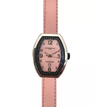 MONTRES DE LUXE dámske hodinky 09EX-L/A8303 quartzové analógové hodinky 35mm oceľové puzdro čierny kožený remienok strieborný ciferník
