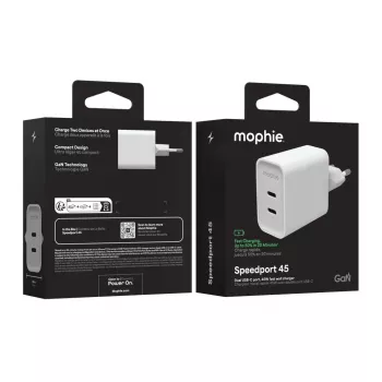 Mophie ROC GaN 45W duálna USB-C nástenná nabíjačka - biela