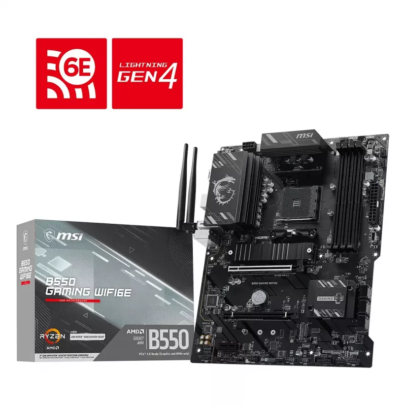 Základná doska MSI B550 GAMING WIFI6E – AMD B550, Socket AM4, ATX, DDR4, Wi-Fi 6E, Bluetooth, Gigabit LAN, PCIe 4.0