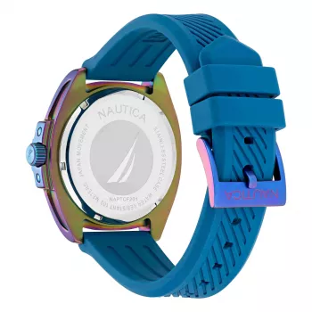 Nautica Pánske Porthole Chronograph quartzové hodinky NAPTCF201 44mm Modrý ciferník Silikónový remienok