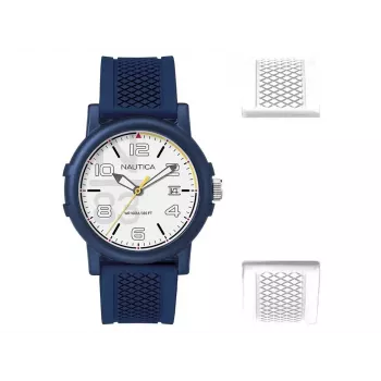 Nautica NABLEME02 pánske quartz analógové hodinky modrý ciferník modrý silikónový remienok 38 mm
