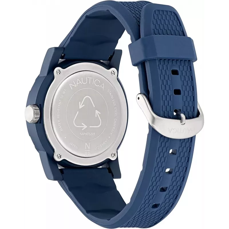 Nautica NAPATS301 pánske analógové quartzové hodinky 42,5mm modrý ciferník silikónový remienok
