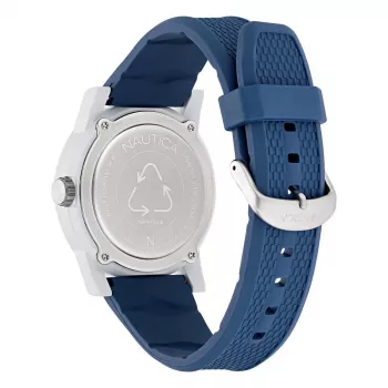 NAUTICA NAPATS304 pánske quartz analógové hodinky, 42,5mm puzdro z nehrdzavejúcej ocele, modrý silikónový remienok, vodotesnosť 100m