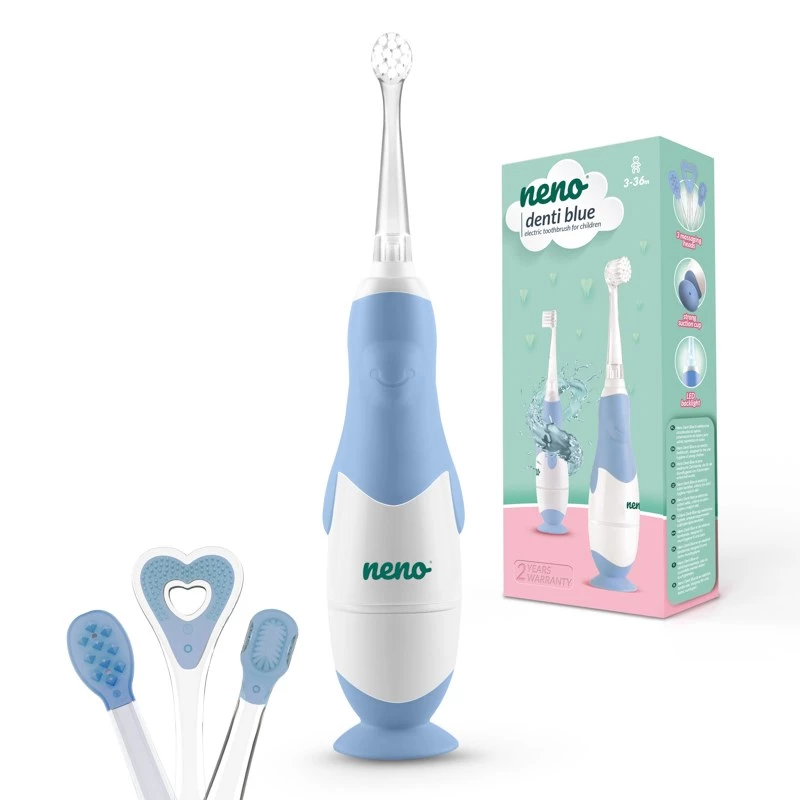 Neno Denti Blue - sonická zubná kefka pre deti, modrá, 3 režimy čistenia, IPX7, USB-C, 2 hlavice