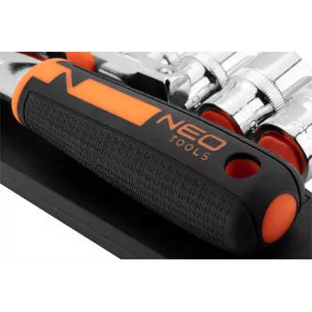 NEO Tools 10-030 219-dielna sada nástrčných kľúčov a kľúčov s 1/4 palca, 3/8 palca, 1/2 palca pohonom, račne, bity a príslušenstvo v plastovom kufríku