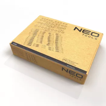 NEO TOOLS 110-dielna metrická sada závitníkov a závitových čeľustí s HSS závitníkovými nástrojmi, nastaviteľnými kľúčmi a kovovým kufríkom