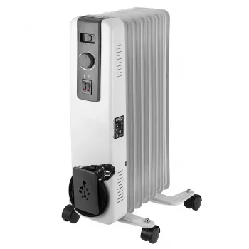 NEO TOOLS 1500W olejový radiátor so 7 rebrami, 3 stupňami ohrevu, nastaviteľným termostatom, ochranou proti prehriatiu, ochranou proti prevráteniu, integrovanými kolieskami, biela