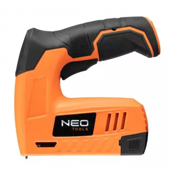 NEO Tools 16-050 Manuálna sponkovačka pre čalúnnické, izolačné a dekoračné práce, nastaviteľná sila, J-typ sponky 6-14 mm, čierna/oranžová
