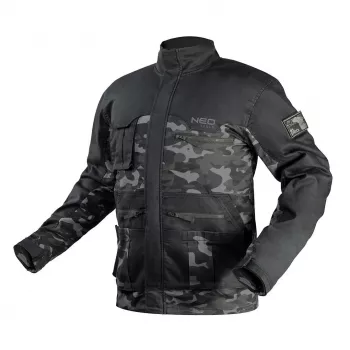 NEO Tools 81-212-M Pracovná bunda, veľkosť M, sivá s oranžovými akcentmi, 65% polyester 35% bavlna, 267 g/m², 7 vreciek, vystužené lakte, trojité švy, reflexné prvky, EN ISO 13688:2013