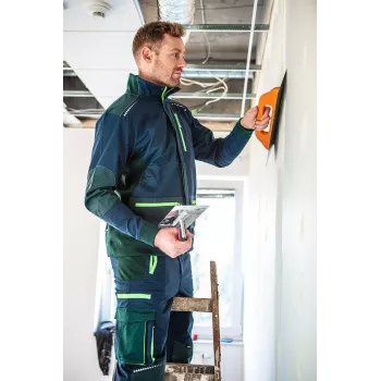 NEO Tools 81-216-XXXL pánska pracovná bunda, sivá/zelená, 65% polyester 35% bavlna, 245 g/m², 7 vreciek, vystužené lakte a ramená, reflexné prvky, EN ISO 13688:2013