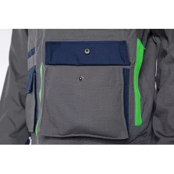 NEO TOOLS 81-217-L unisex pracovná bunda, sivá/čierna, veľkosť L, 65% polyester 35% bavlna, 267 g/m², 7 vreciek, EN ISO 13688