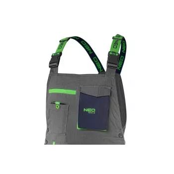 NEO TOOLS 81-247-XXL profesionálne pracovné nohavice s vreckami na chrániče kolien, sivá/zelená, veľkosť XXL