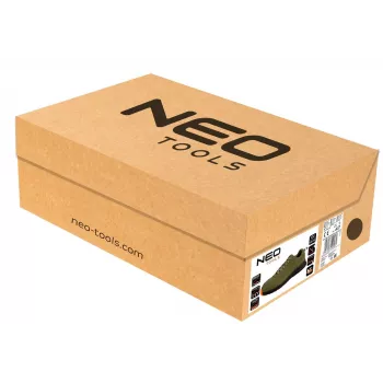 NEO Tools 82-741-47 S1P SRC bezpečnostná obuv veľkosť 47 EU oceľová špica a protiľahová vložka, zvršok z velúrovej kože a sieťoviny, podošva z dvojhustého PU, čierna/sivá s oranžovými akcentmi