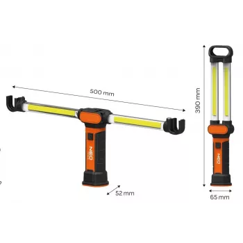 NEO TOOLS 99-066 nabíjateľné COB LED pracovné svietidlo s magnetickou základňou a otočným hákom, 300 lm