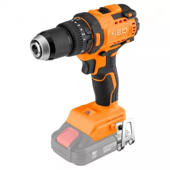 NEO TOOLS bezuhlíkový príklepový vŕtací skrutkovač 18V, 13mm rýchloupínacie skľučovadlo, kompaktný, Energy+, bez batérie