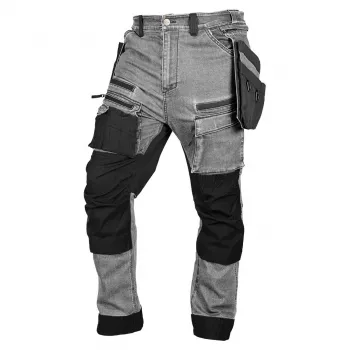 NEO TOOLS džínsové pracovné nohavice s Cordura výstužami a odnímateľnými puzdrami na náradie, sivá, veľkosť XS