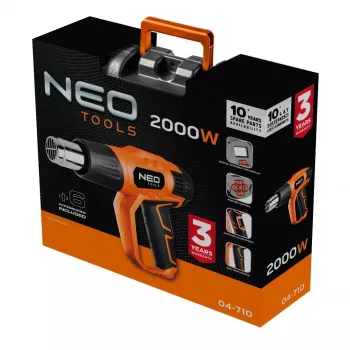NEO TOOLS teplovzdušná pištoľ 2000W s LCD displejom, 50°C & 70-600°C, 4 trysky, škrabka, kufrík