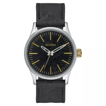 NIXON A377-2222-00 pánske hodinky 38mm ušľachtilá oceľ s čiernym ciferníkom a remienkom zo sedlárskej kože