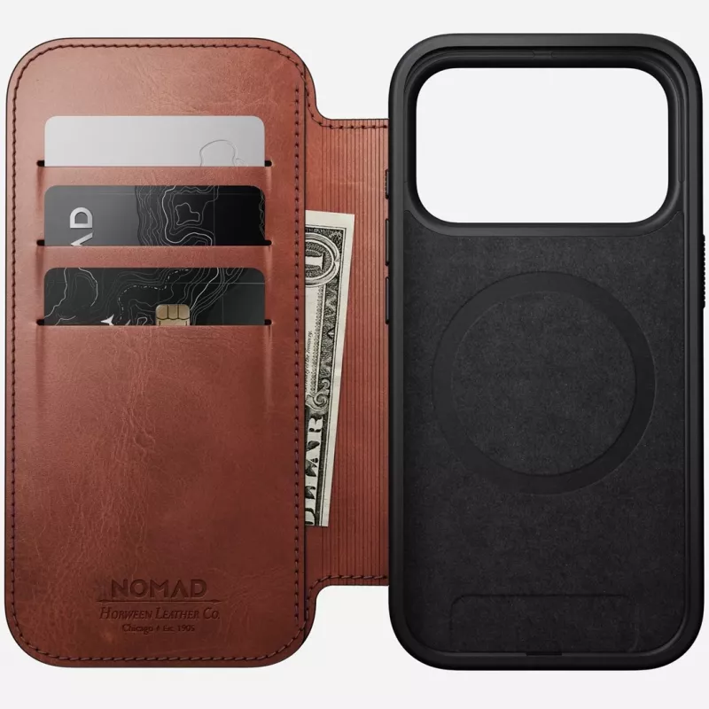 NOMAD kožené puzdro pre iPhone 17 Pro s MagSafe a peňaženkou
