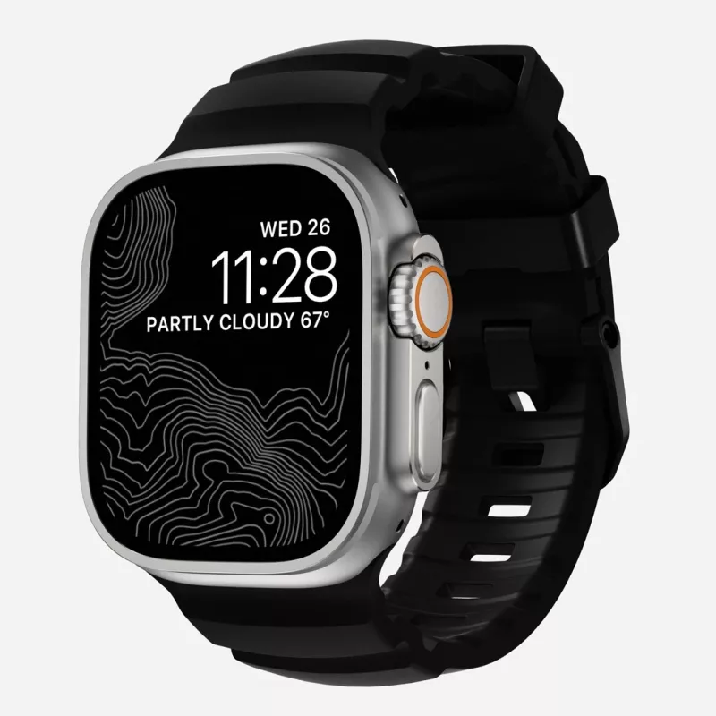 NOMAD Rocky Point remienok pre Apple Watch 46mm/49mm s FKM a titánom (Carbon Black, Black Hardware)