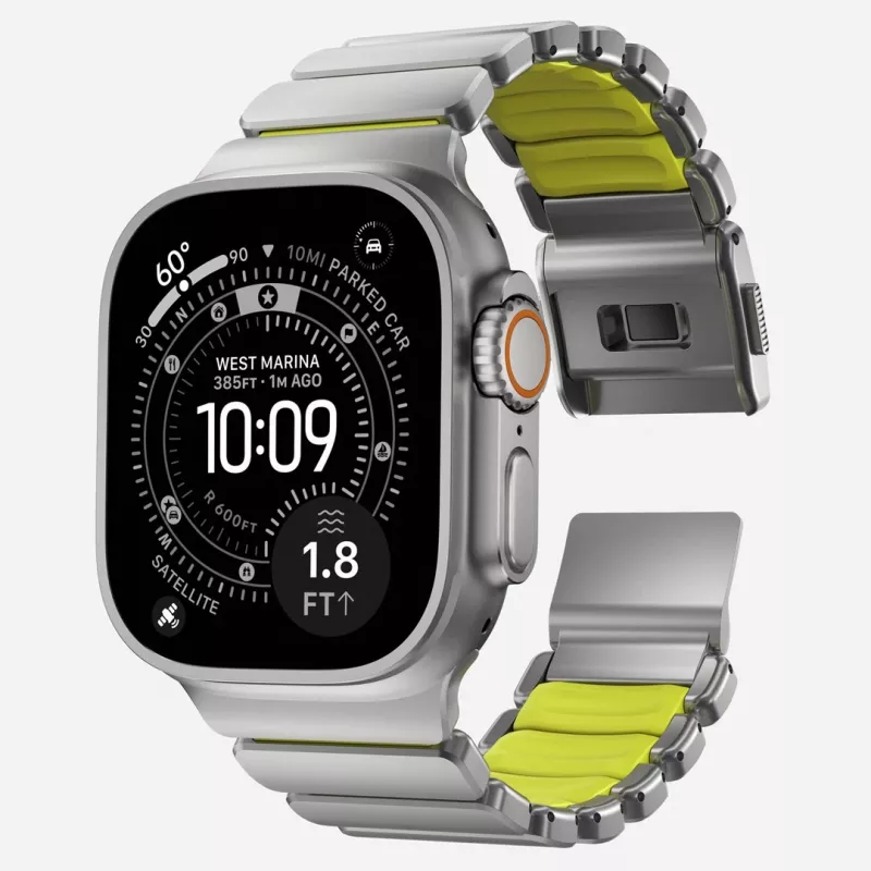 NOMAD Stratos Band - titanový remienok pre Apple Watch 49mm s FKM (Natural Titanium, Volt FKM)