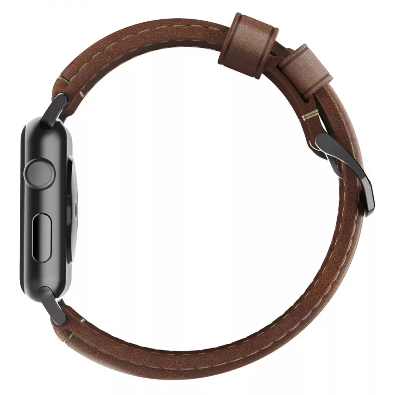 NOMAD Traditional remienok - Horween kožený remienok pre Apple Watch 46mm/49mm, Rustic Brown, Black Hardware