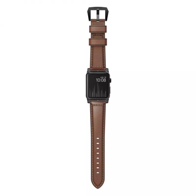 NOMAD Traditional remienok - Horween kožený remienok pre Apple Watch 46mm/49mm, Rustic Brown, Black Hardware