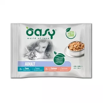 OASY kúsky v omáčke Multipack Fish Selection mokré krmivo pre mačky 4x85g