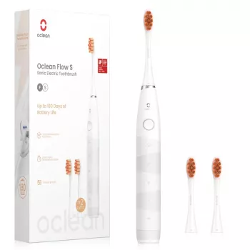 OCLEAN Flow S White sonická elektrická zubná kefka, 38 000 VPM, 5 režimov, USB-C, IPX7, 180 dní výdrž batérie