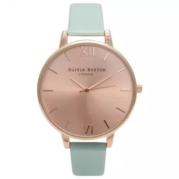 OLIVIA BURTON dámske hodinky Big Dial OB15BD75 38 mm puzdro z ružového zlata z ušľachtilej ocele, sivý kožený remienok