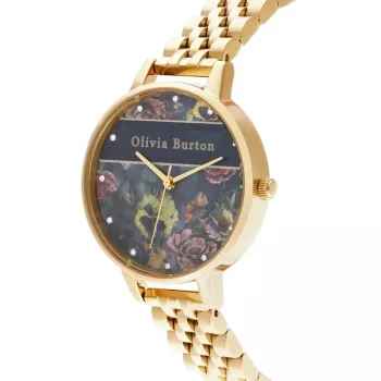 Olivia Burton dámske hodinky Celestial OB16VS01 34mm puzdro z nehrdzavejúcej ocele s PVD v ružovozlatej farbe čierny kožený remienok