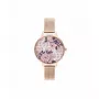 Olivia Burton dámske hodinky Lucky Bee OB16LP01 - puzdro z ružového zlata 34mm, biely ciferník, sivý kožený remienok