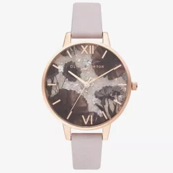 Olivia Burton dámske hodinky Sparkle Bee OB16SP15 - 34 mm puzdro z nerezovej ocele, sivý kožený remienok, biely/strieborný ciferník