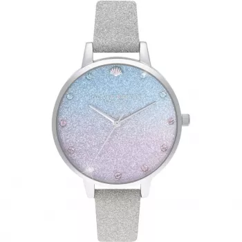Olivia Burton dámske hodinky Sparkle Floral OB16US49 - 34 mm puzdro z ružovo-zlatej nerezovej ocele, sivý kožený remienok, biely ciferník s kvetinovou potlačou